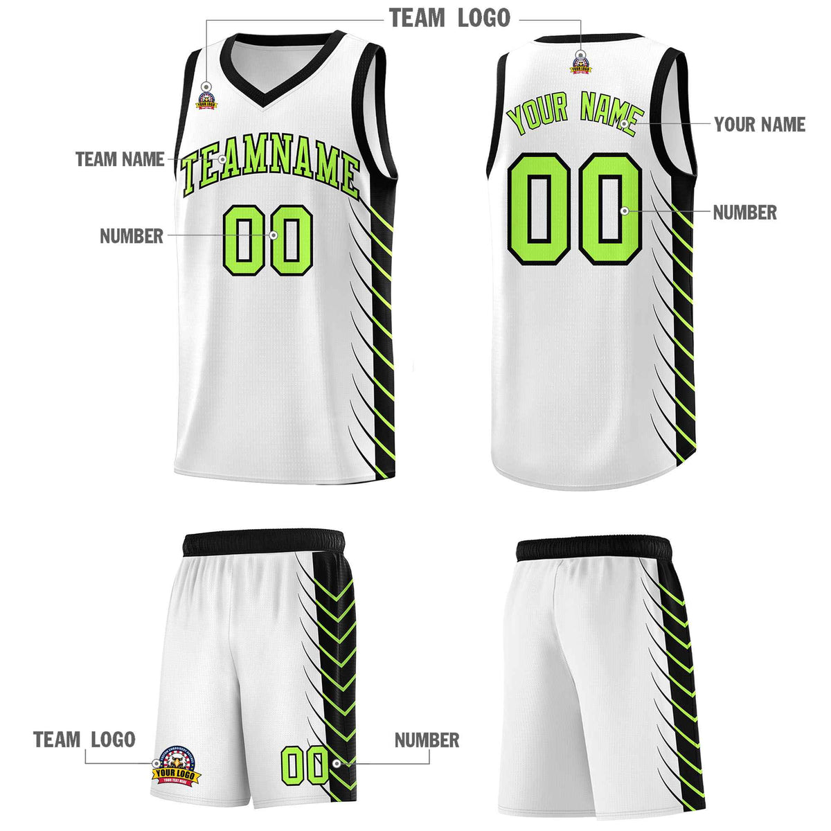 Custom White Black Personalized Side Symmetrical Line Pattern Sports Uniform Basketball Jersey