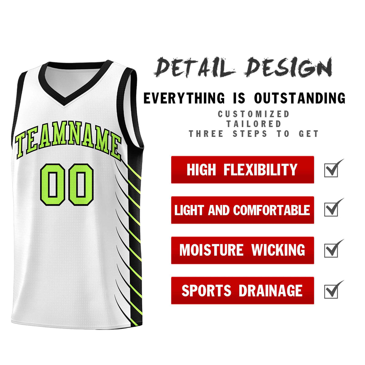 Custom White Black Personalized Side Symmetrical Line Pattern Sports Uniform Basketball Jersey