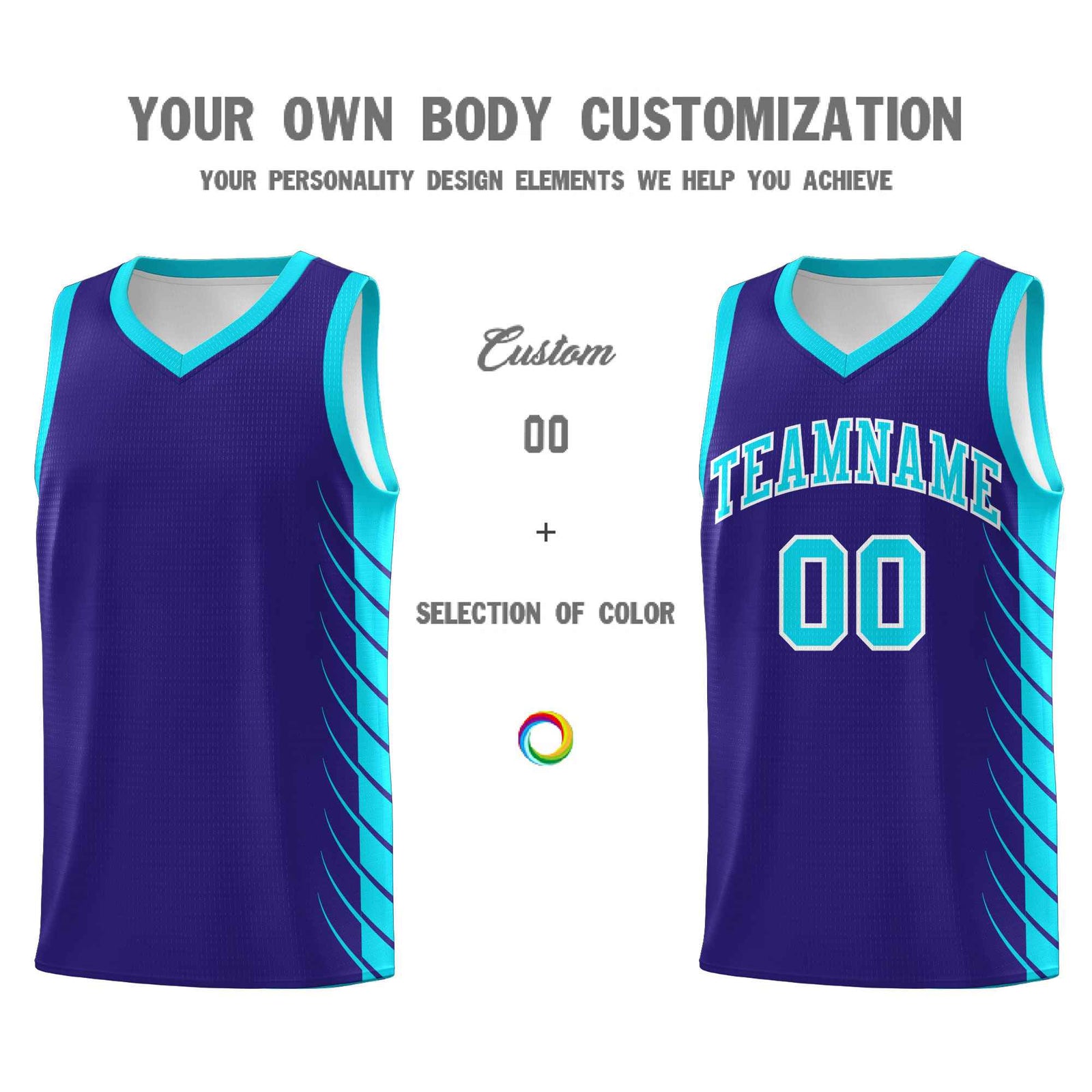Custom Royal Sky Blue Personalized Side Symmetrical Line Pattern Sports Uniform Basketball Jersey