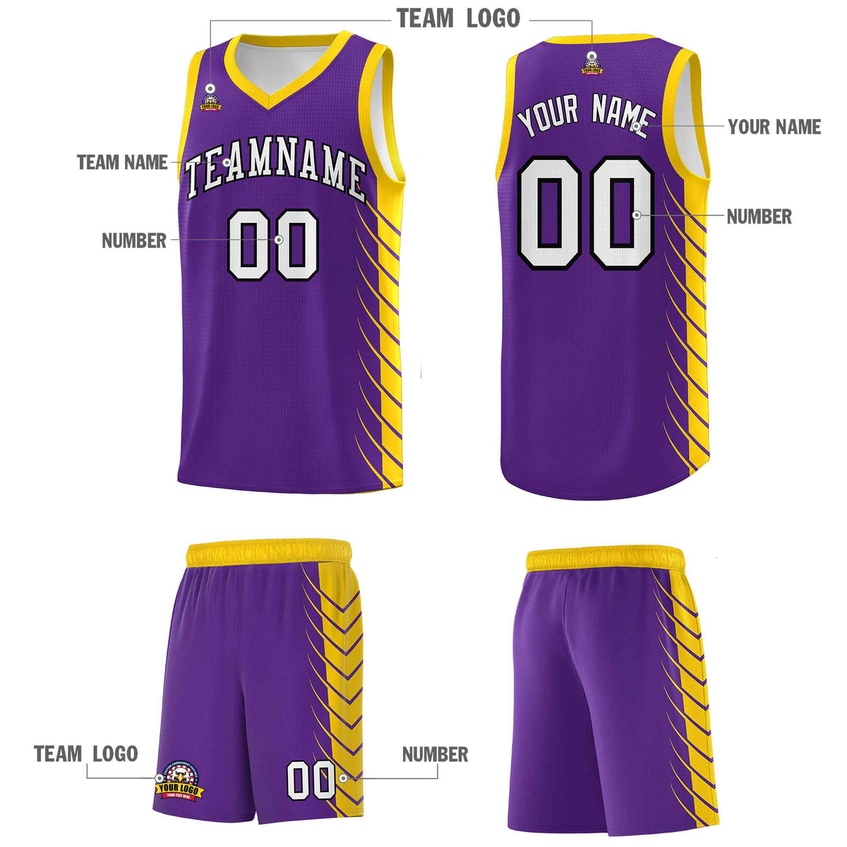 Custom Purple Gold Personalized Side Symmetrical Line Pattern Sports Uniform Basketball Jersey