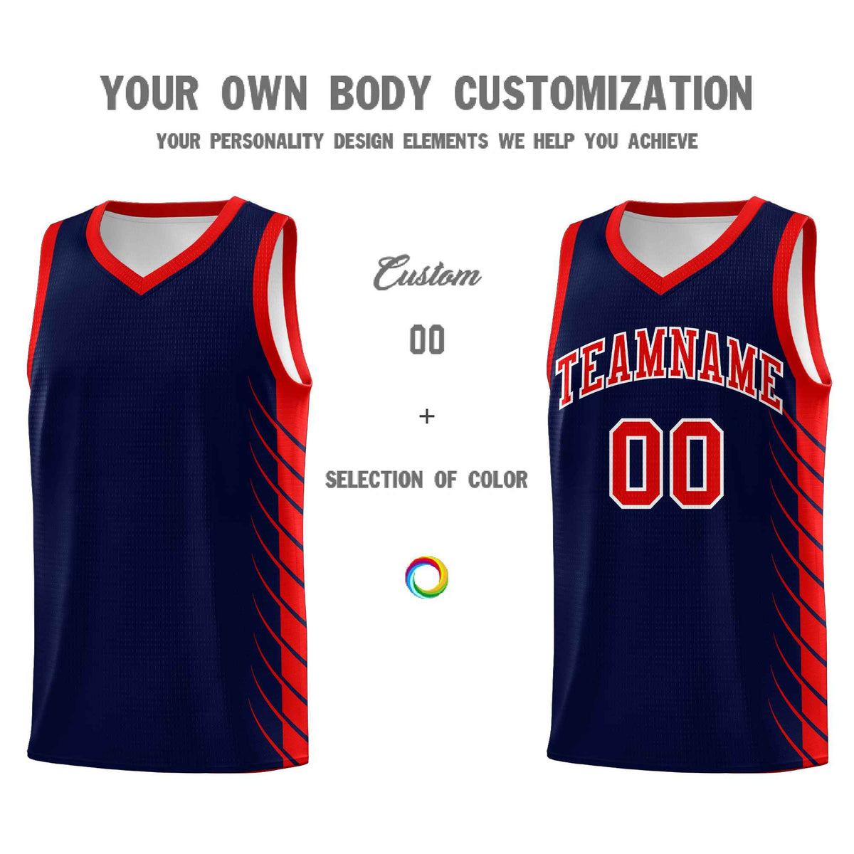 Custom Navy Red Personalized Side Symmetrical Line Pattern Sports Uniform Basketball Jersey