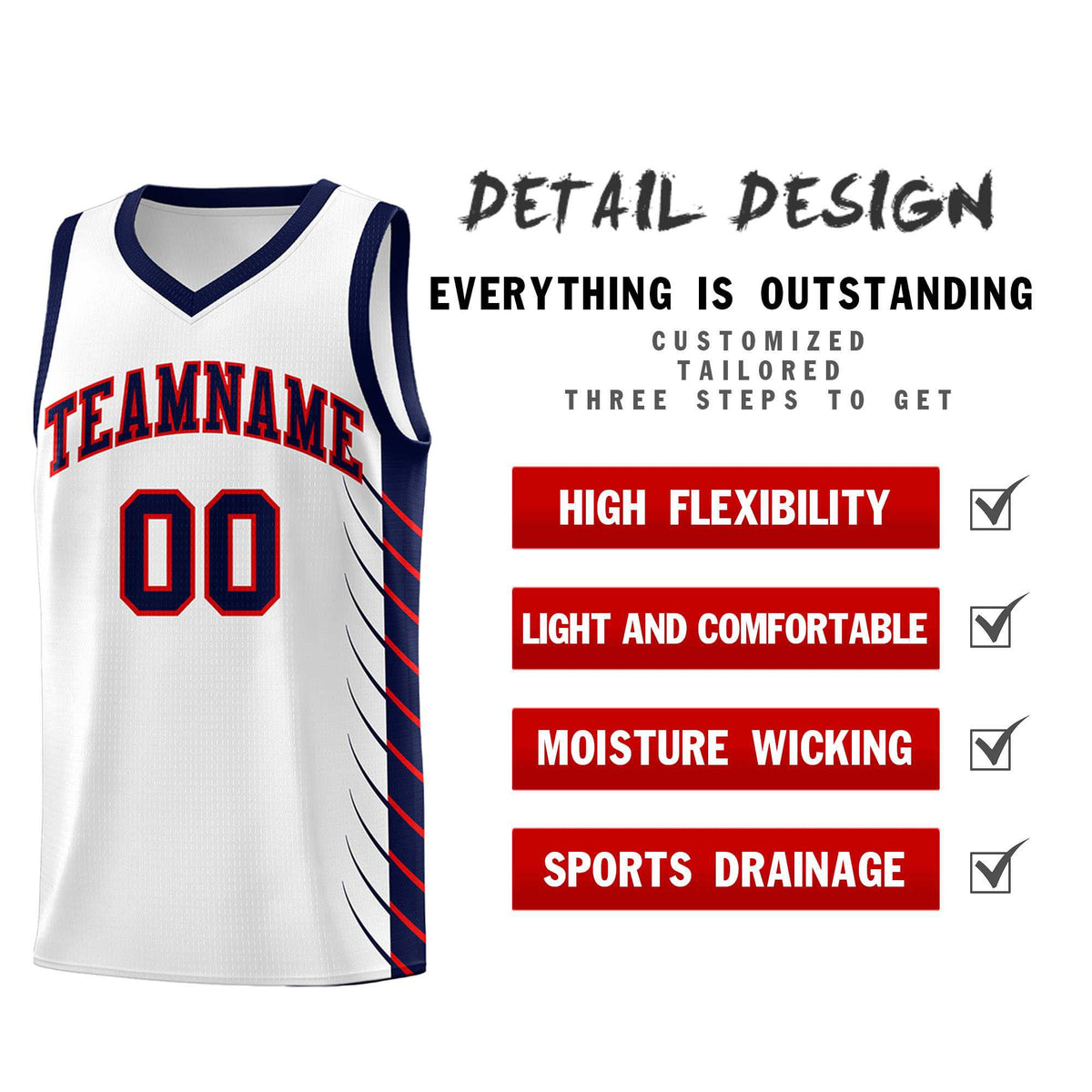Custom White Navy Personalized Side Symmetrical Line Pattern Sports Uniform Basketball Jersey