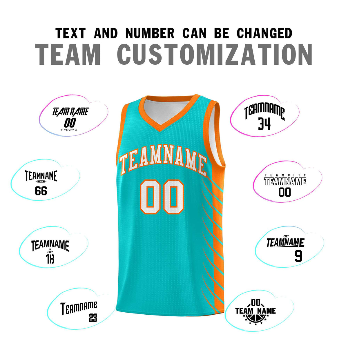 Custom Aqua Orange Personalized Side Symmetrical Line Pattern Sports Uniform Basketball Jersey