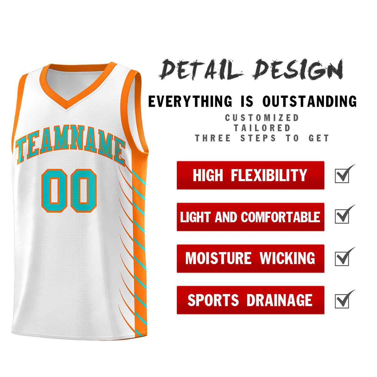 Custom White Sky Blue Personalized Side Symmetrical Line Pattern Sports Uniform Basketball Jersey