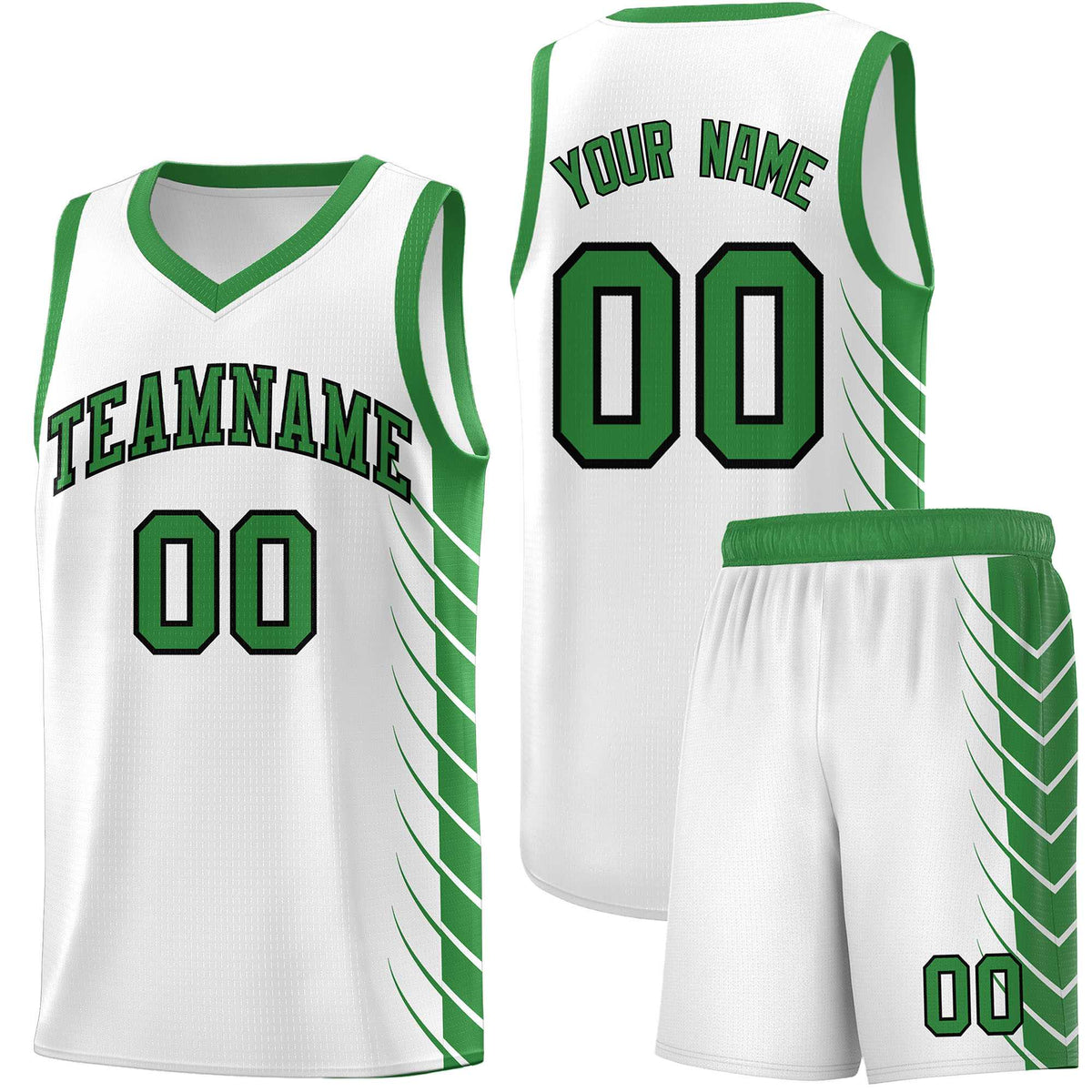 Custom White Kelly Green Personalized Side Symmetrical Line Pattern Sports Uniform Basketball Jersey