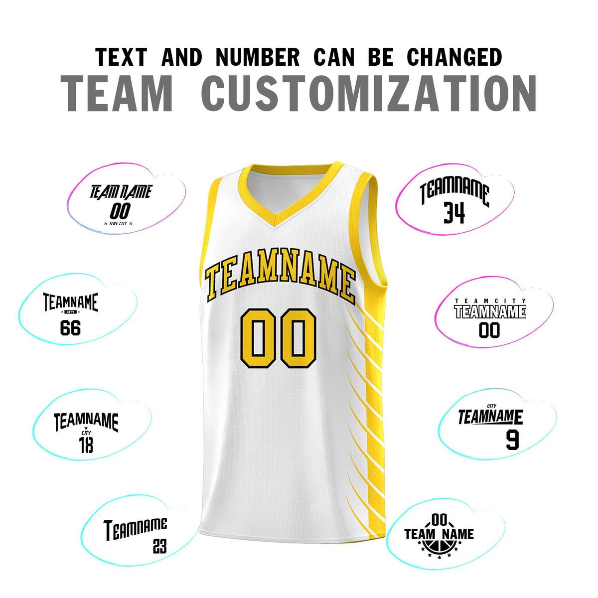 Custom White Gold Personalized Side Symmetrical Line Pattern Sports Uniform Basketball Jersey