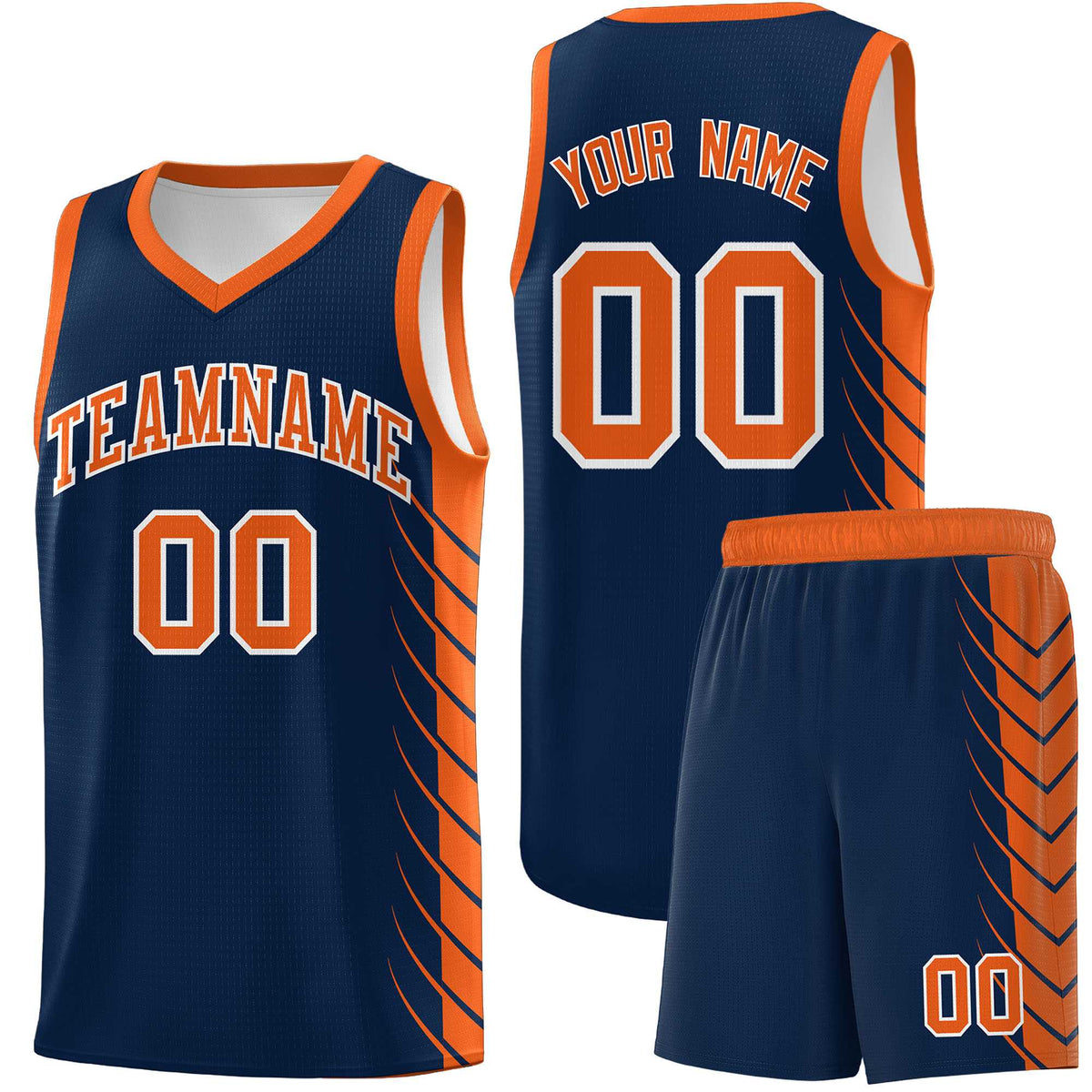 Custom Navy Orange Personalized Side Symmetrical Line Pattern Sports Uniform Basketball Jersey