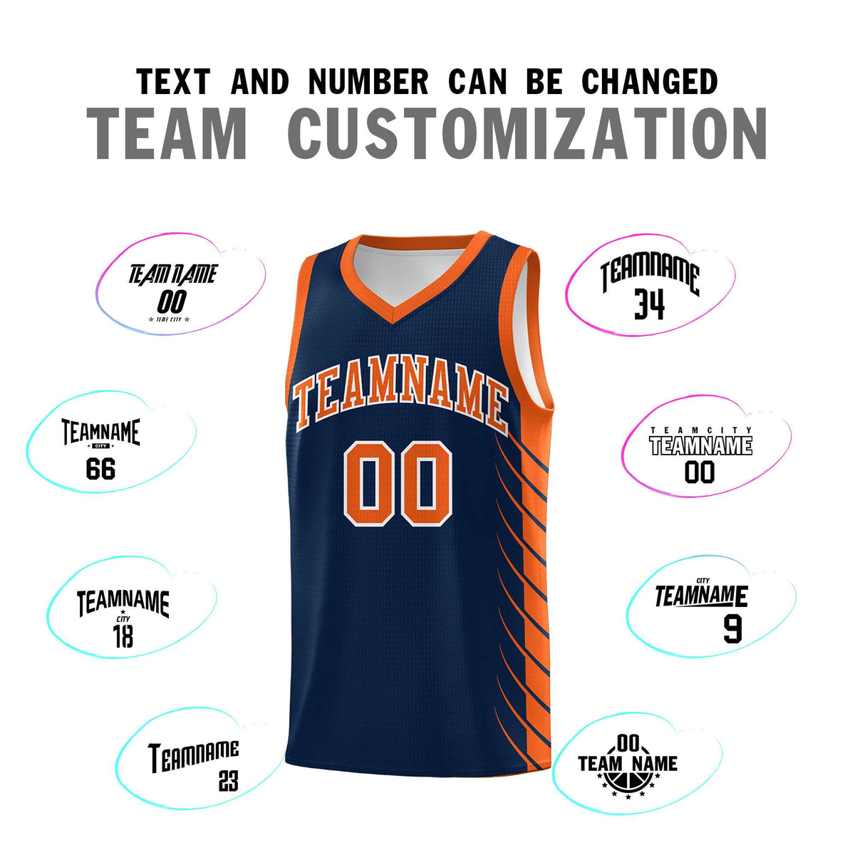 Custom Navy Orange Personalized Side Symmetrical Line Pattern Sports Uniform Basketball Jersey