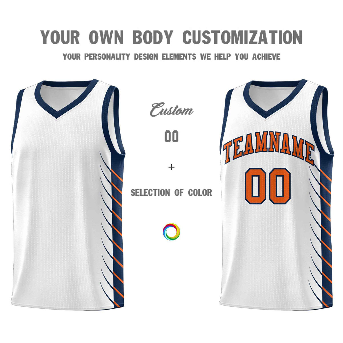 Custom White Navy Personalized Side Symmetrical Line Pattern Sports Uniform Basketball Jersey
