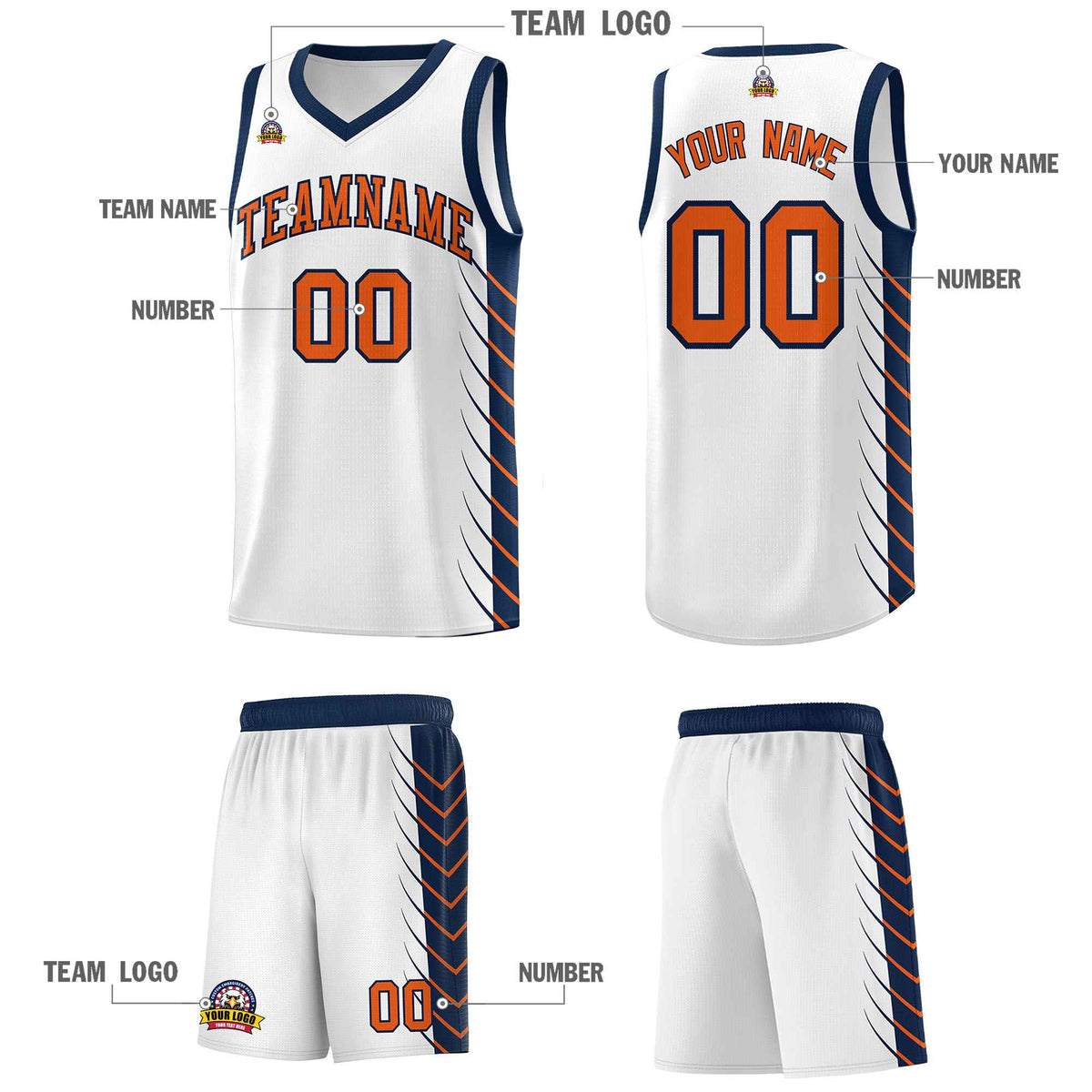Custom White Navy Personalized Side Symmetrical Line Pattern Sports Uniform Basketball Jersey