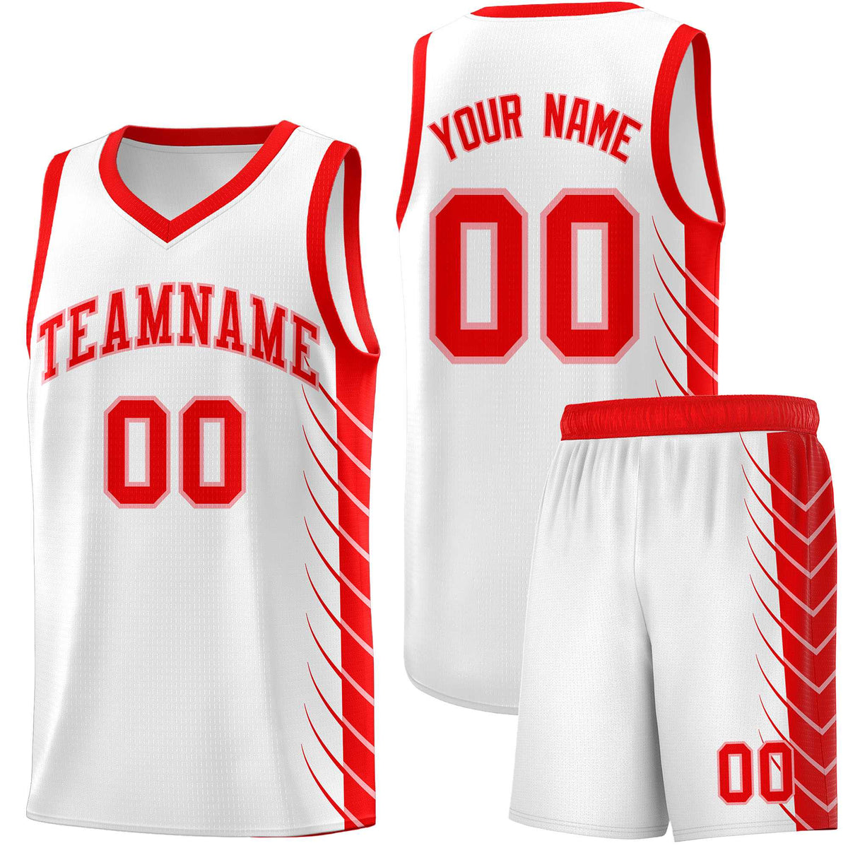 Custom White Light Red Personalized Side Symmetrical Line Pattern Sports Uniform Basketball Jersey