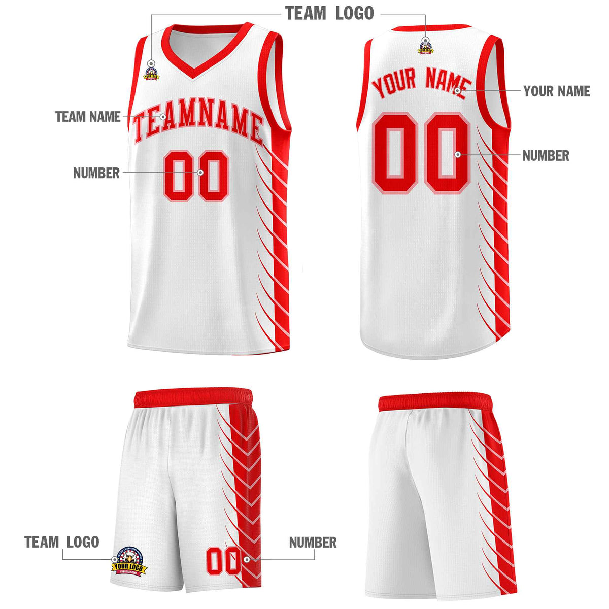 Custom White Light Red Personalized Side Symmetrical Line Pattern Sports Uniform Basketball Jersey