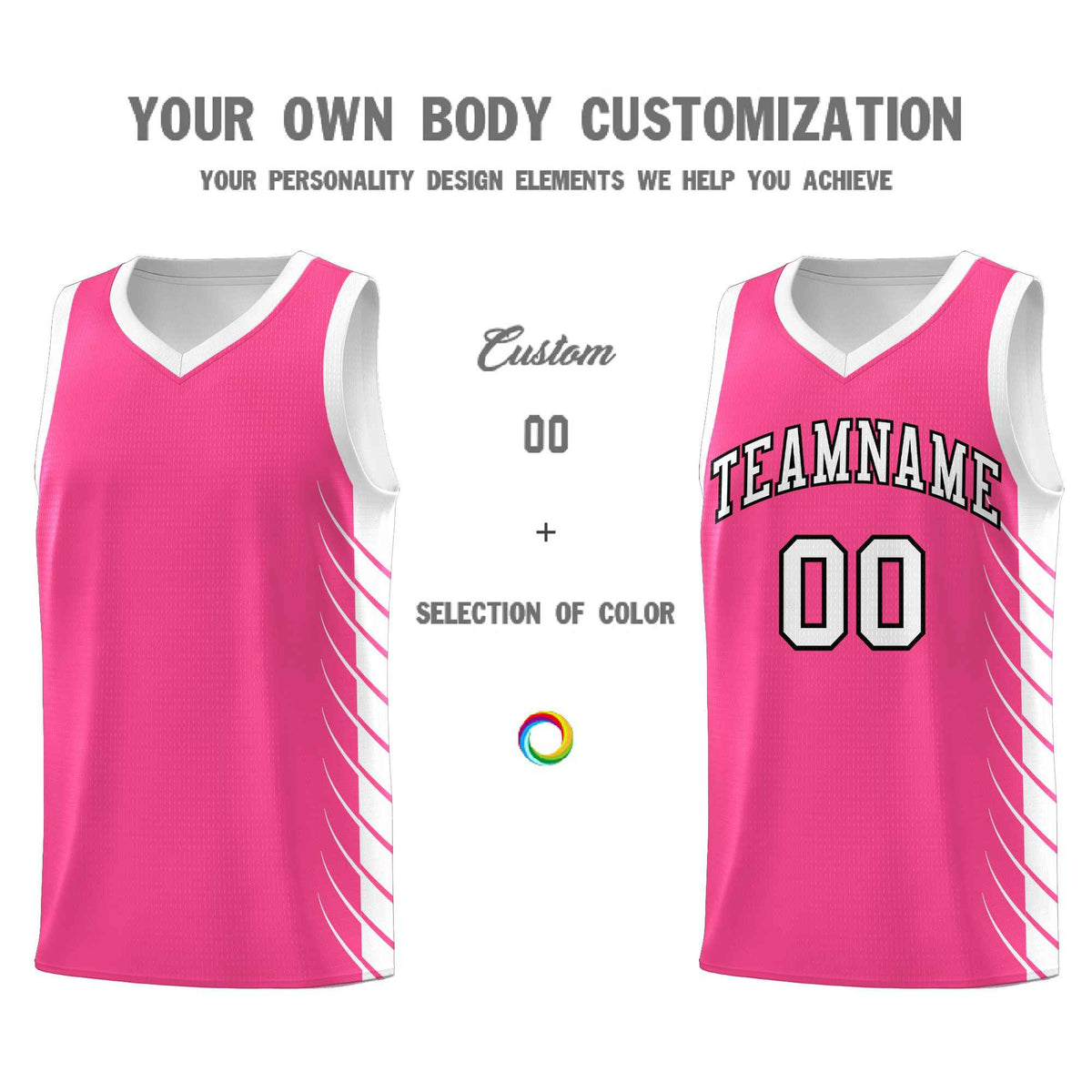 Custom Pink White Personalized Side Symmetrical Line Pattern Sports Uniform Basketball Jersey