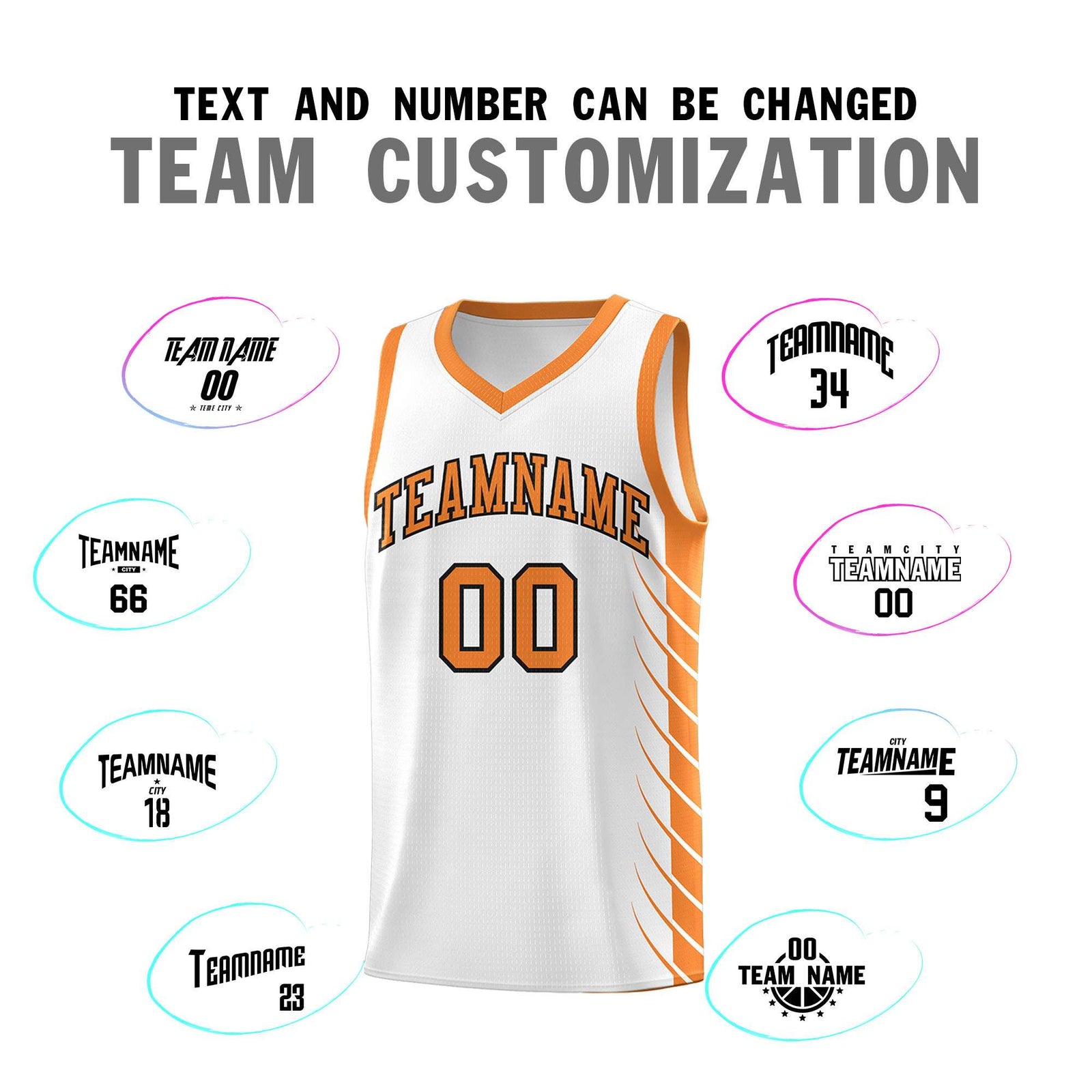 Custom White Gold Orange Personalized Side Symmetrical Line Pattern Sports Uniform Basketball Jersey