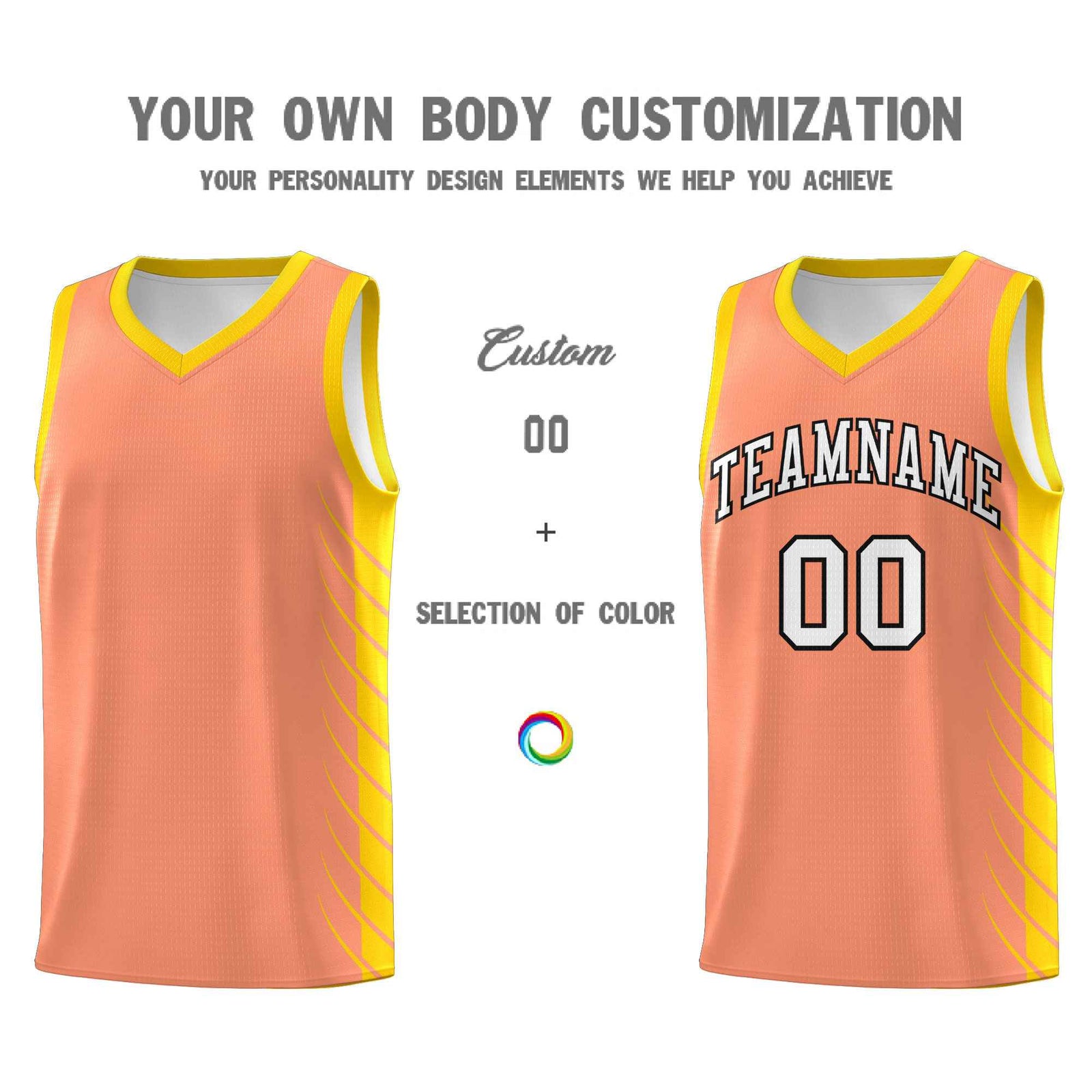 Custom Light Orange Gold Personalized Side Symmetrical Line Pattern Sports Uniform Basketball Jersey