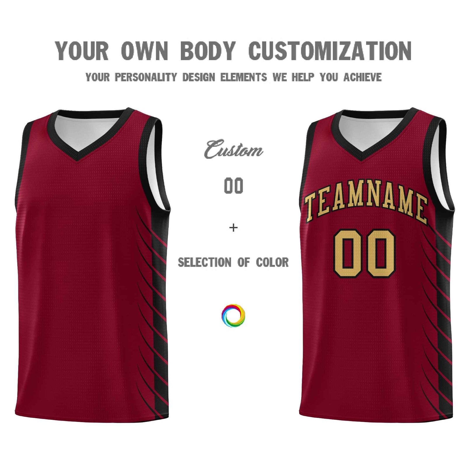 Custom Crimson Black Personalized Side Symmetrical Line Pattern Sports Uniform Basketball Jersey