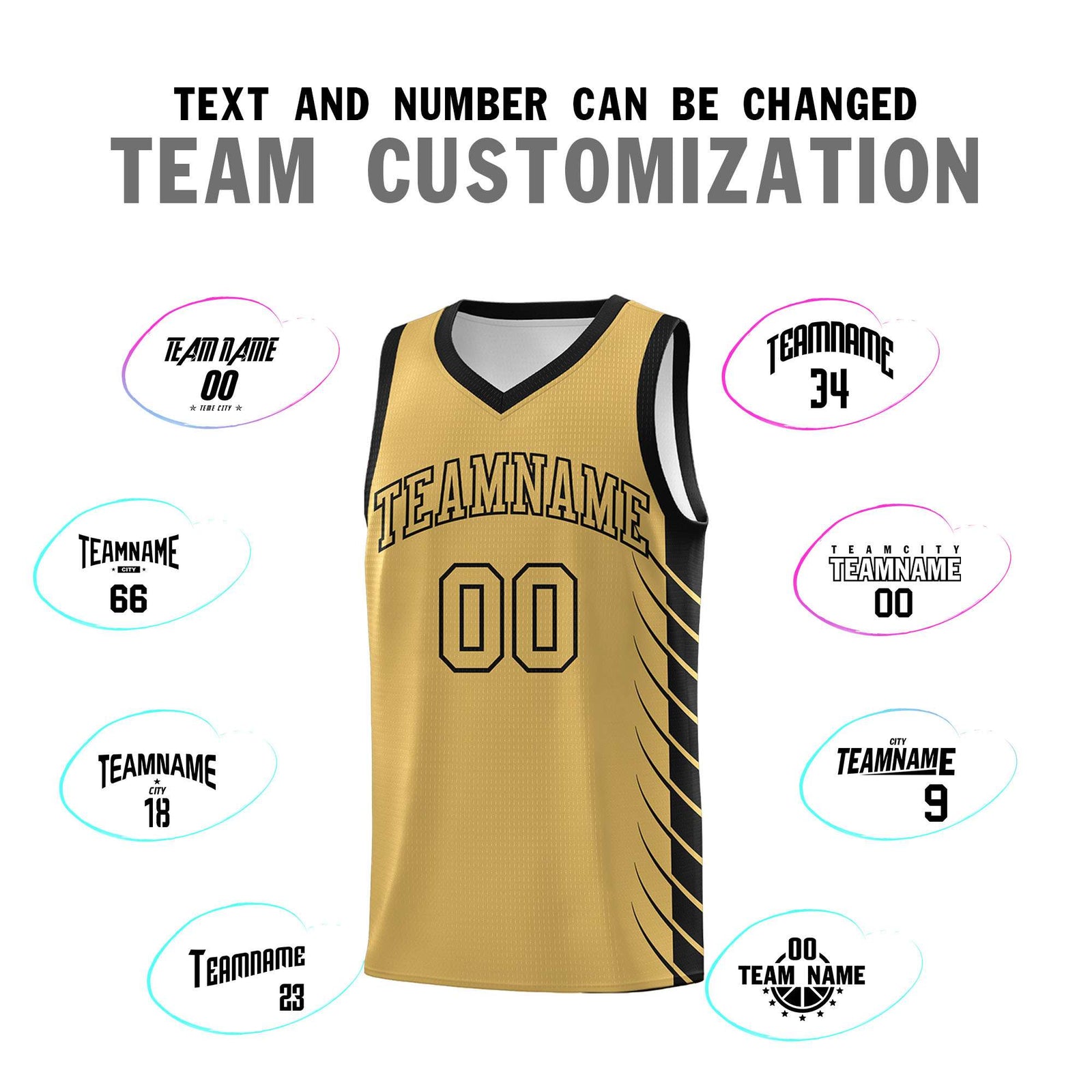 Custom Old Gold Black Personalized Side Symmetrical Line Pattern Sports Uniform Basketball Jersey