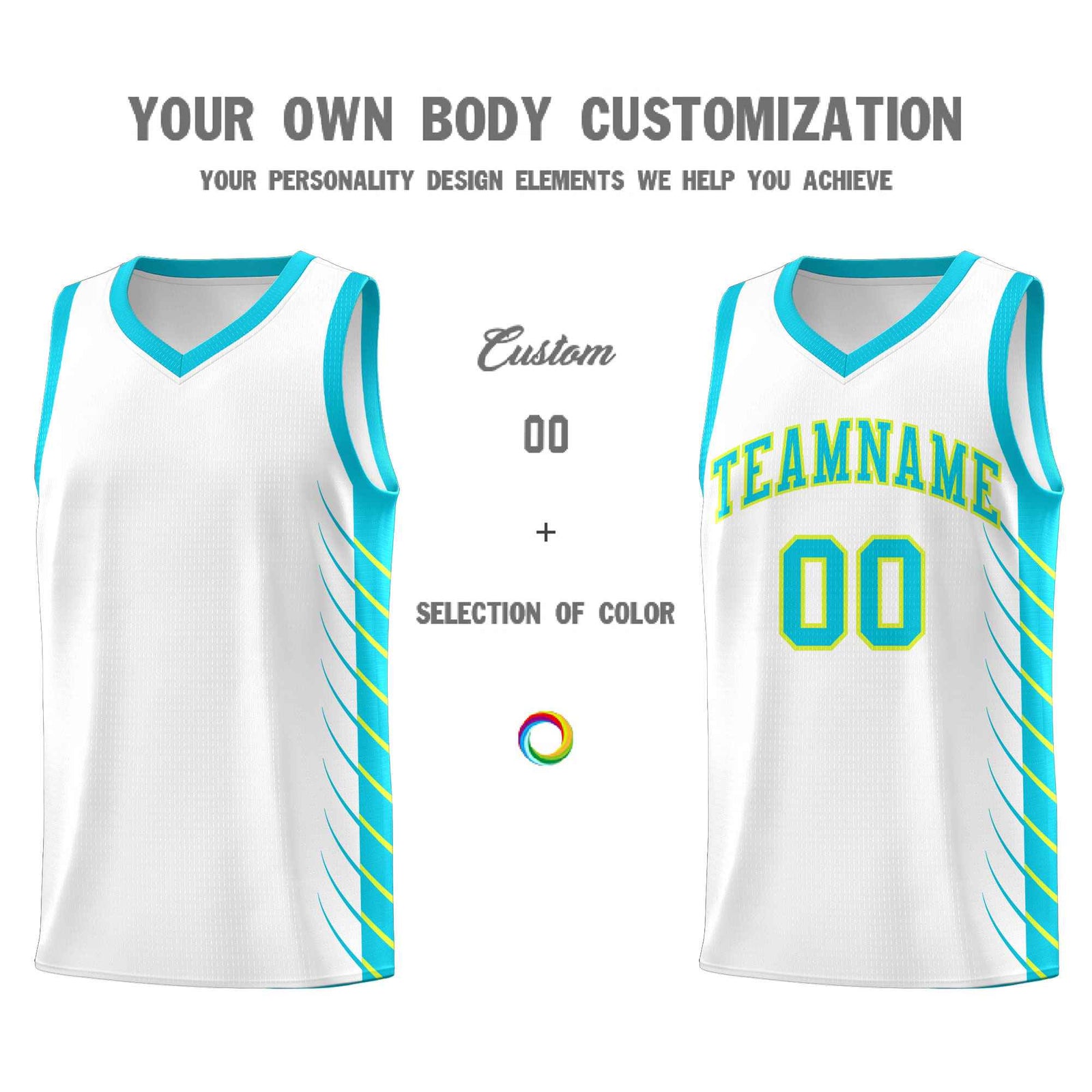 Custom White Sky Blue Personalized Side Symmetrical Line Pattern Sports Uniform Basketball Jersey
