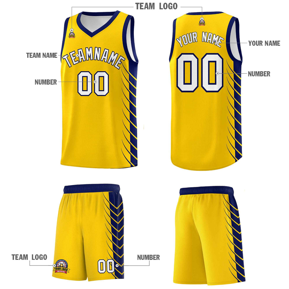 Custom Gold Navy Personalized Side Symmetrical Line Pattern Sports Uniform Basketball Jersey