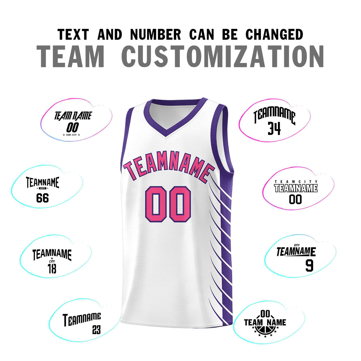 Custom White Purple Personalized Side Symmetrical Line Pattern Sports Uniform Basketball Jersey