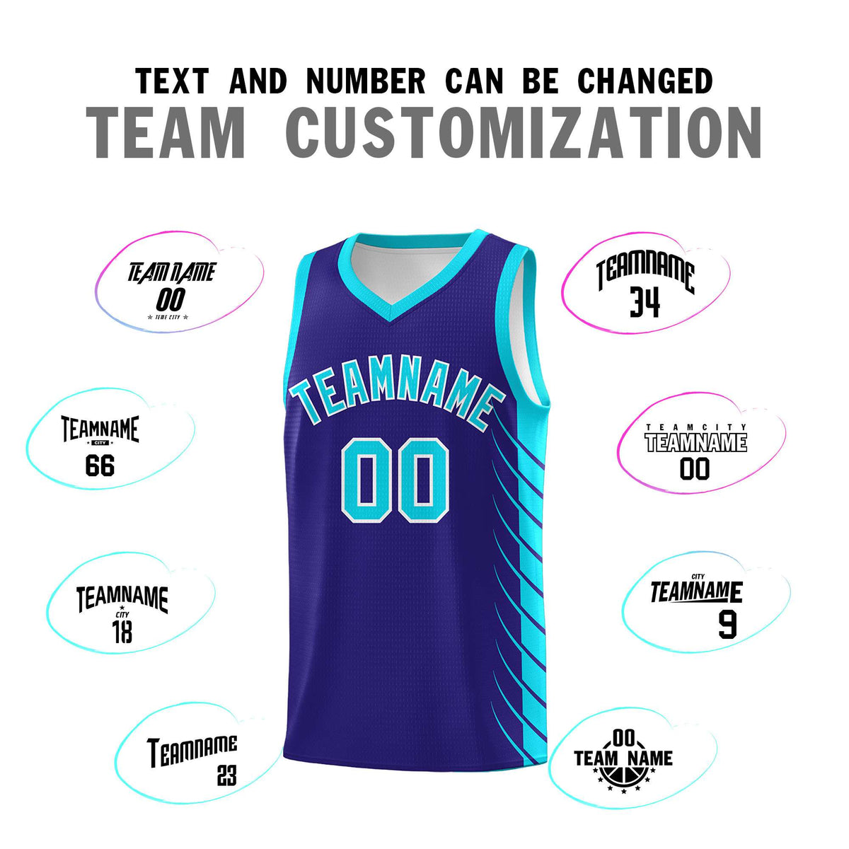 Custom Royal Sky Blue Personalized Side Symmetrical Line Pattern Sports Uniform Basketball Jersey
