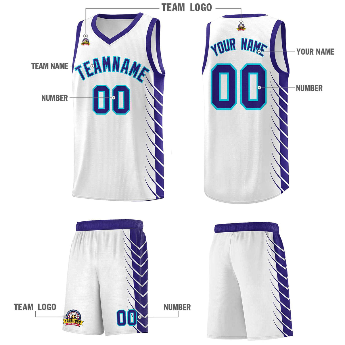 Custom White Royal Personalized Side Symmetrical Line Pattern Sports Uniform Basketball Jersey
