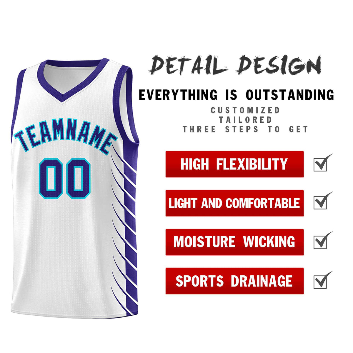 Custom White Royal Personalized Side Symmetrical Line Pattern Sports Uniform Basketball Jersey
