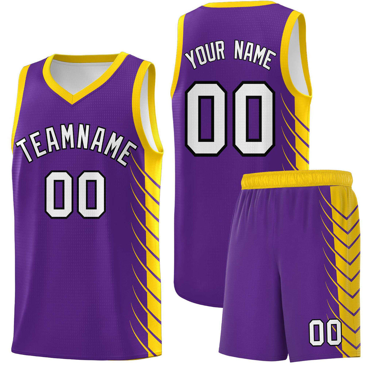 Custom Purple Gold Personalized Side Symmetrical Line Pattern Sports Uniform Basketball Jersey