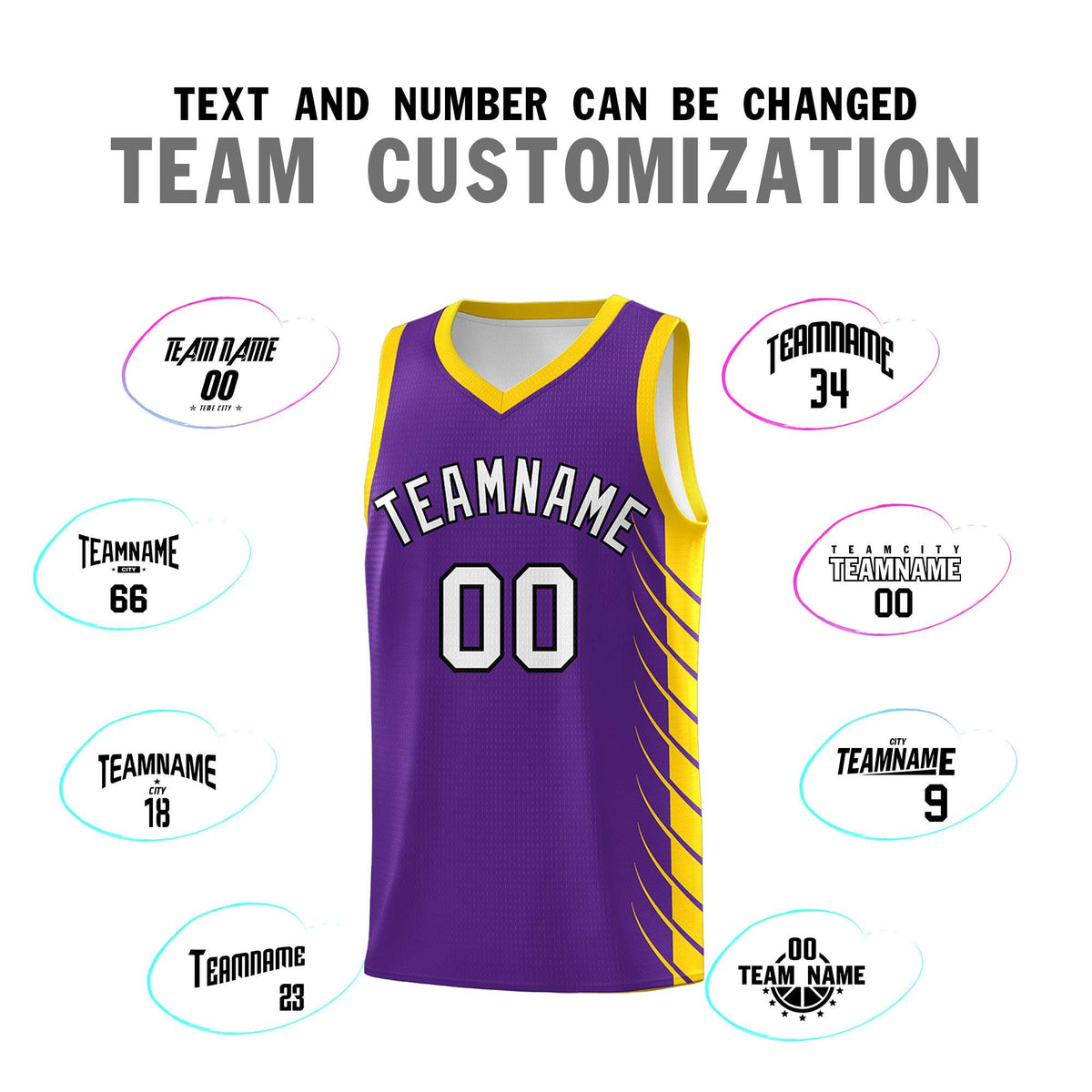 Custom Purple Gold Personalized Side Symmetrical Line Pattern Sports Uniform Basketball Jersey