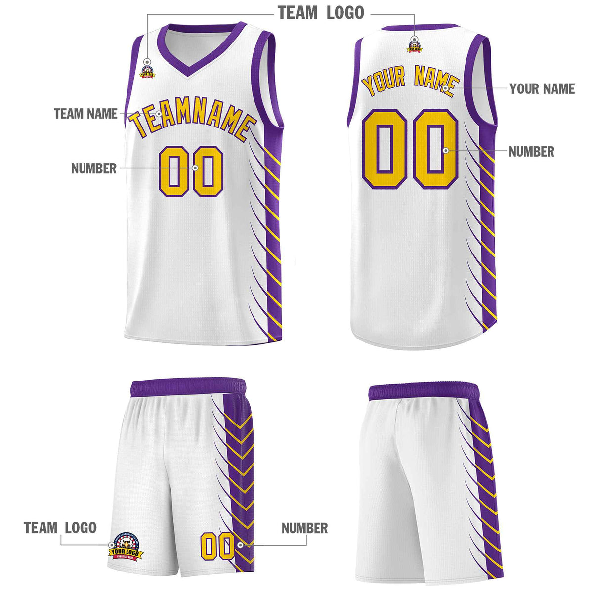 Custom White Purple Personalized Side Symmetrical Line Pattern Sports Uniform Basketball Jersey