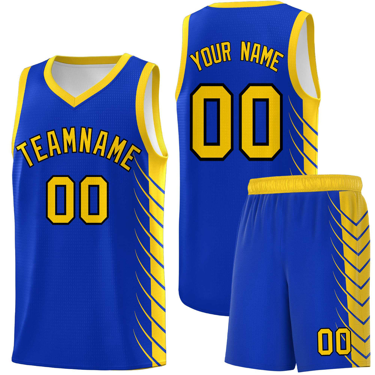 Custom Royal Gold Personalized Side Symmetrical Line Pattern Sports Uniform Basketball Jersey