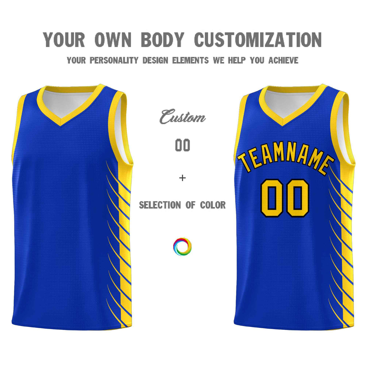 Custom Royal Gold Personalized Side Symmetrical Line Pattern Sports Uniform Basketball Jersey