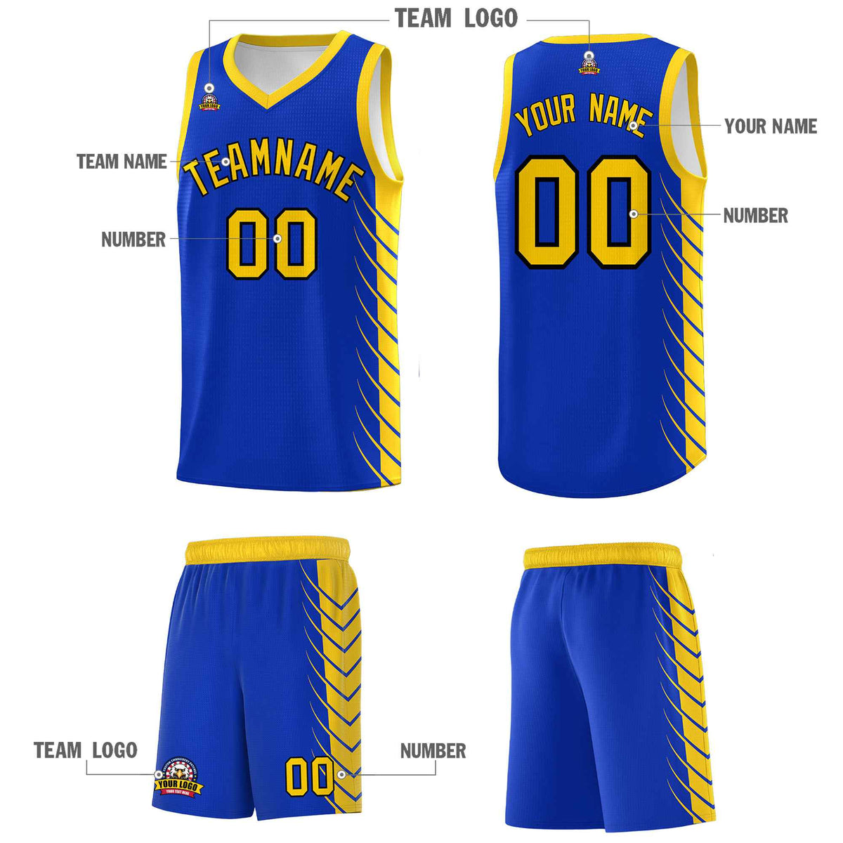 Custom Royal Gold Personalized Side Symmetrical Line Pattern Sports Uniform Basketball Jersey