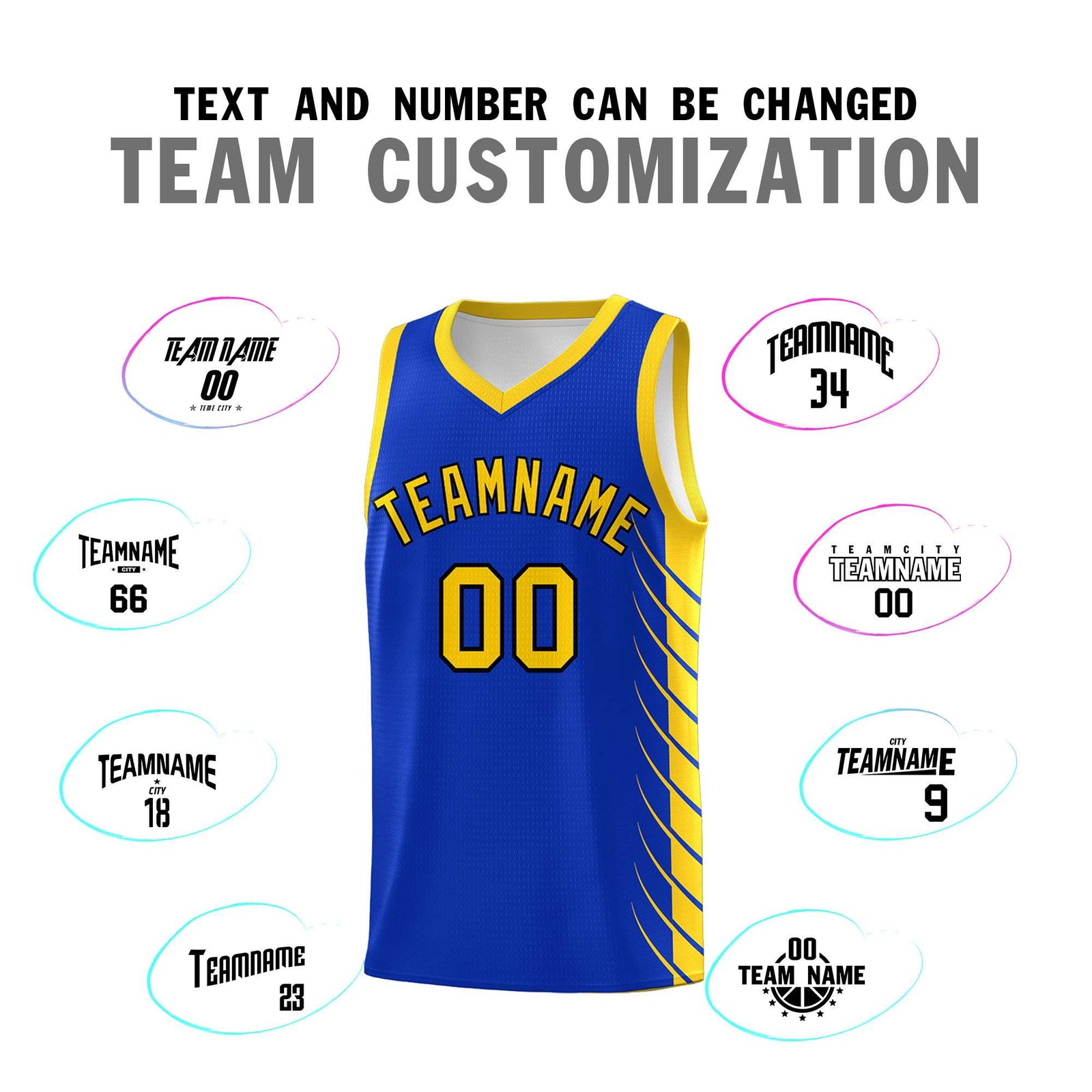 Custom Royal Gold Personalized Side Symmetrical Line Pattern Sports Uniform Basketball Jersey