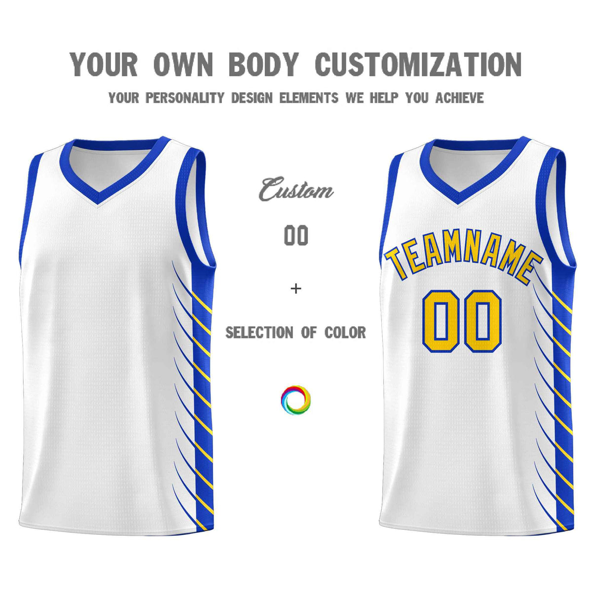 Custom White Royal Personalized Side Symmetrical Line Pattern Sports Uniform Basketball Jersey