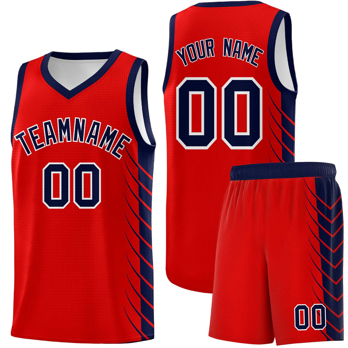 Custom Red Navy Personalized Side Symmetrical Line Pattern Sports Uniform Basketball Jersey