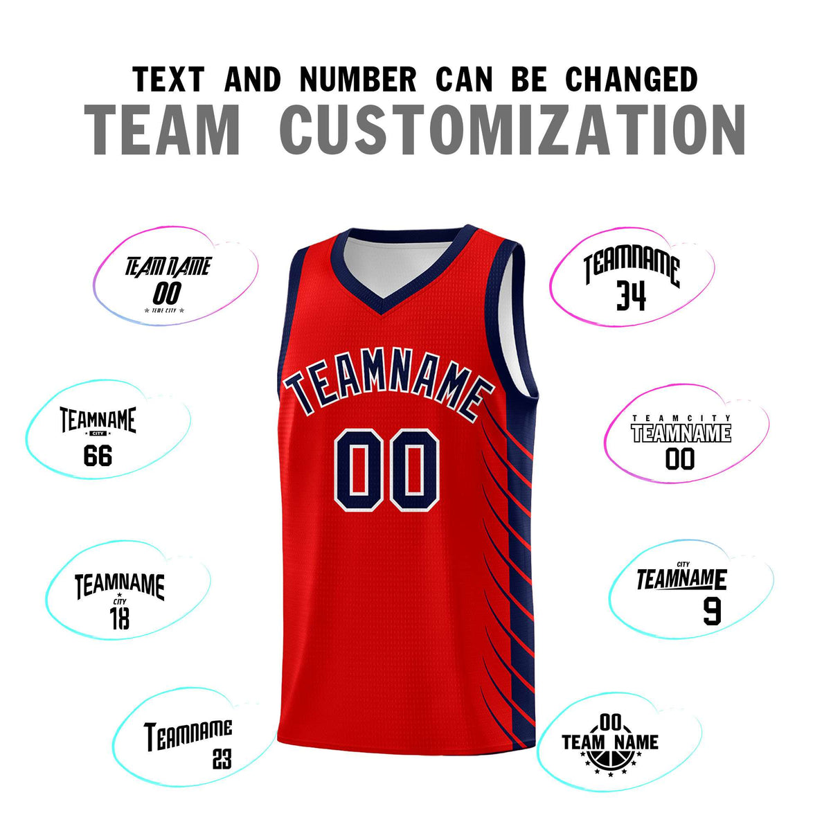 Custom Red Navy Personalized Side Symmetrical Line Pattern Sports Uniform Basketball Jersey