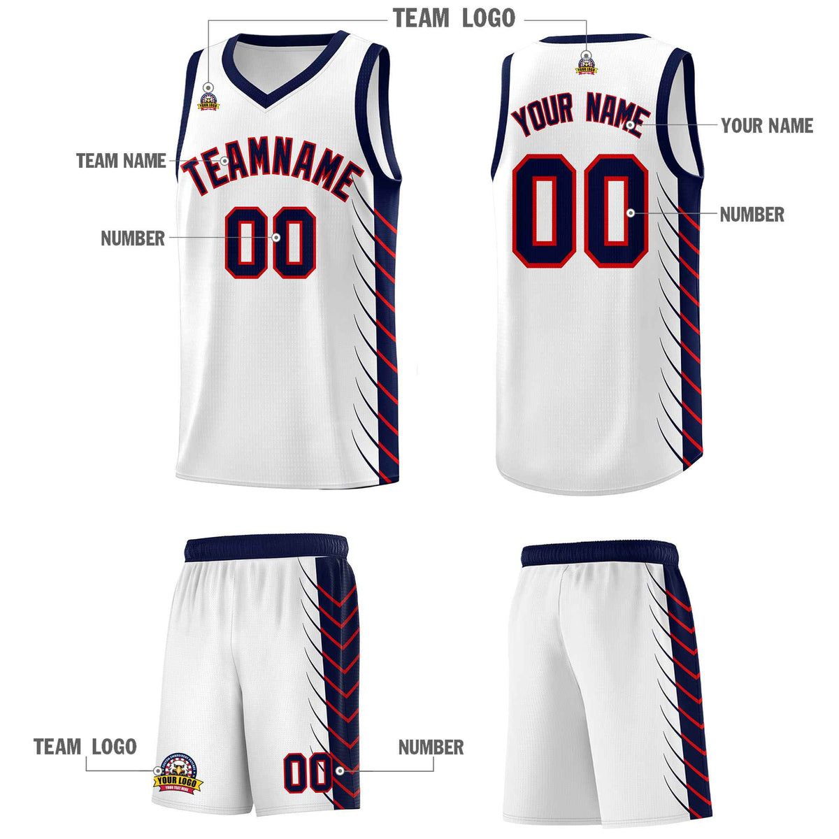 Custom White Navy Personalized Side Symmetrical Line Pattern Sports Uniform Basketball Jersey