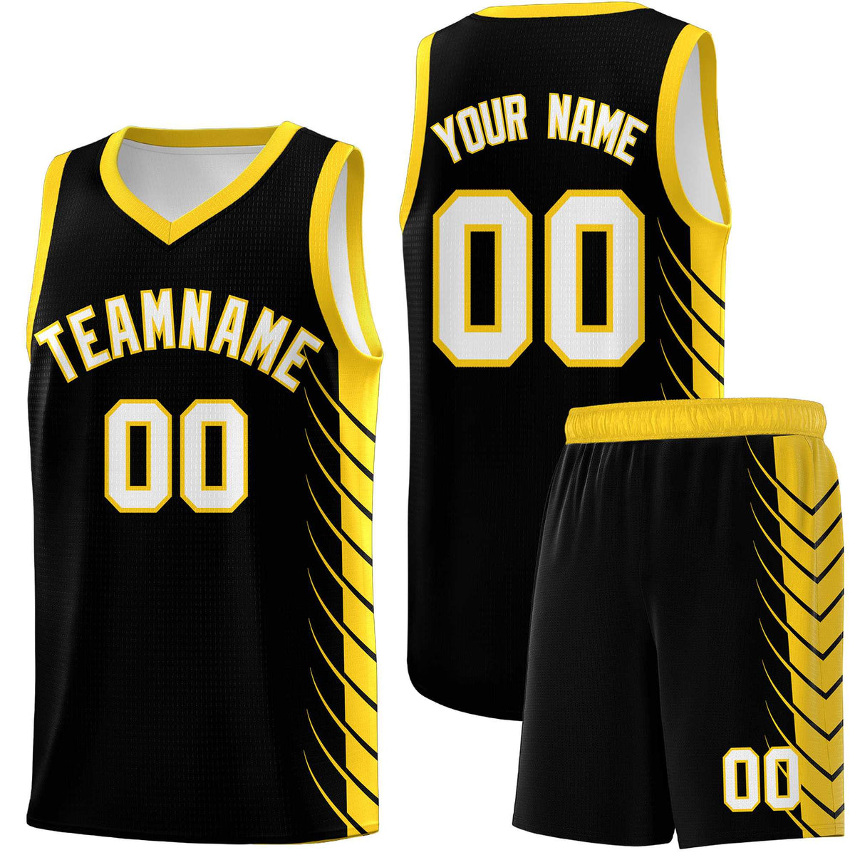 Custom Black Gold Personalized Side Symmetrical Line Pattern Sports Uniform Basketball Jersey