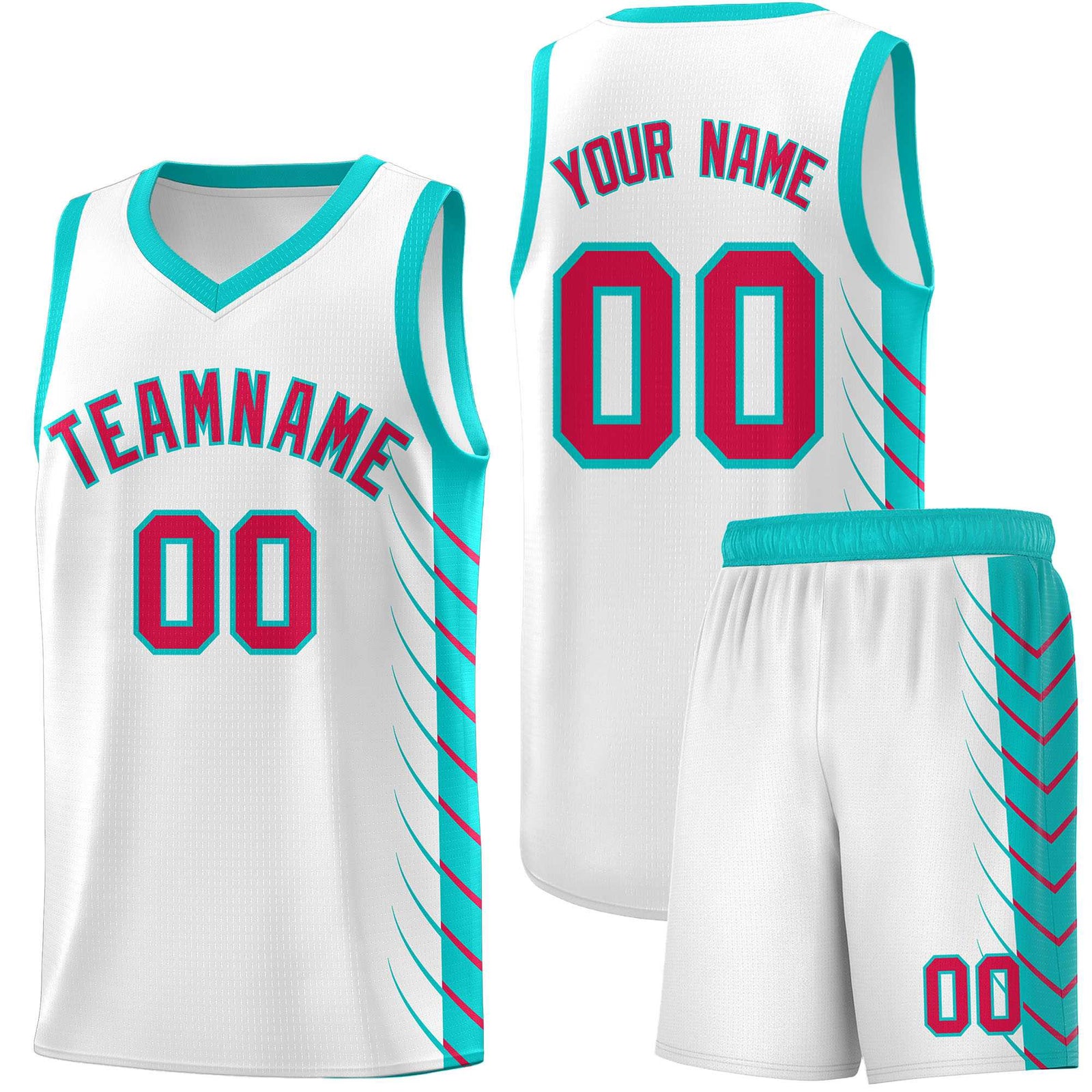 Custom White Aqua Personalized Side Symmetrical Line Pattern Sports Uniform Basketball Jersey