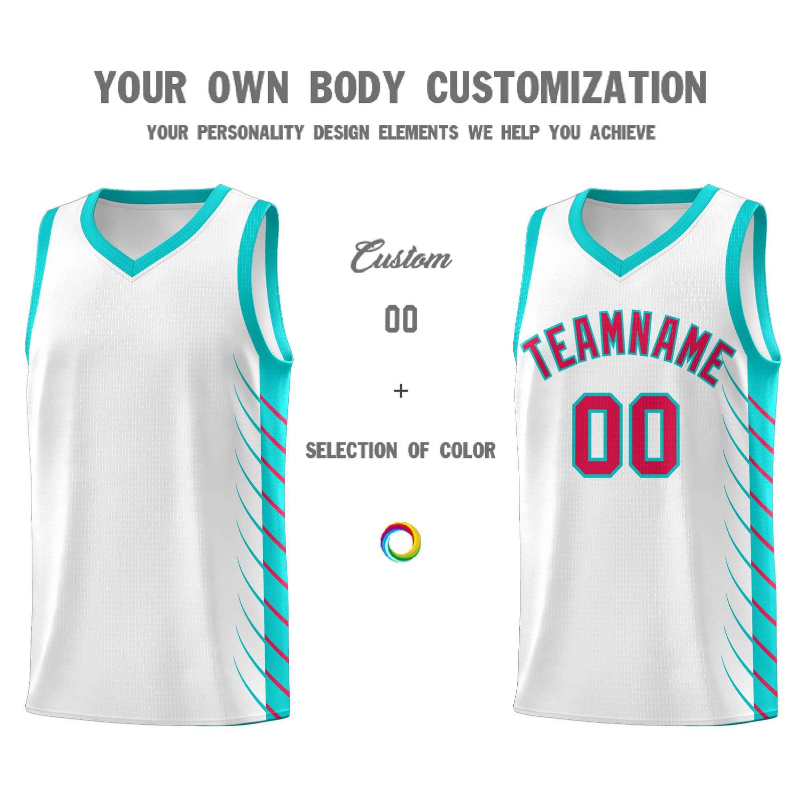 Custom White Aqua Personalized Side Symmetrical Line Pattern Sports Uniform Basketball Jersey