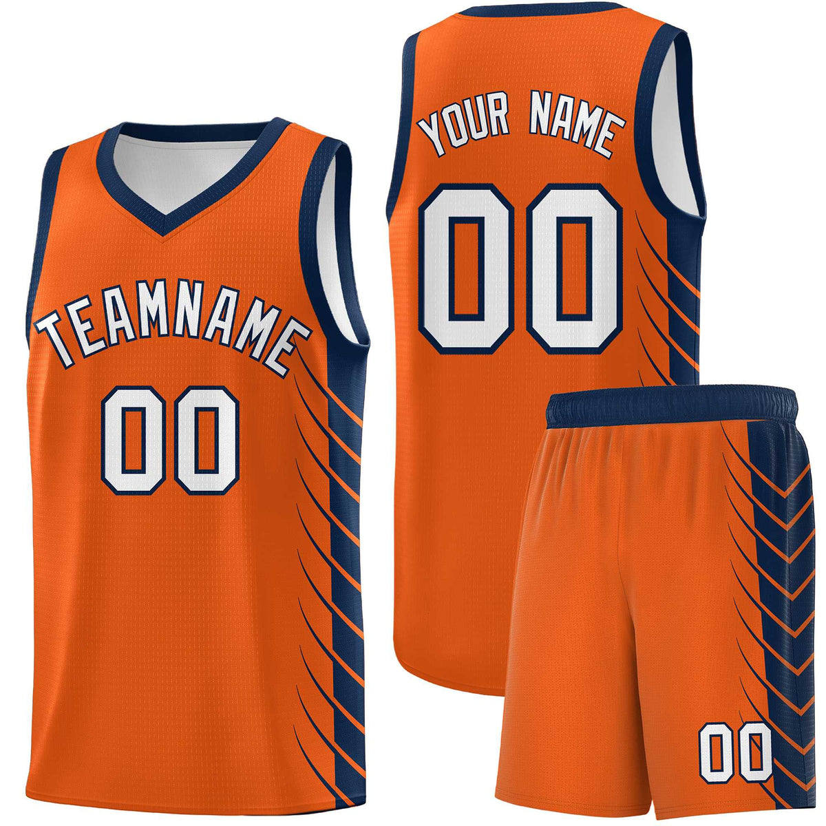 Custom Orange Navy Personalized Side Symmetrical Line Pattern Sports Uniform Basketball Jersey