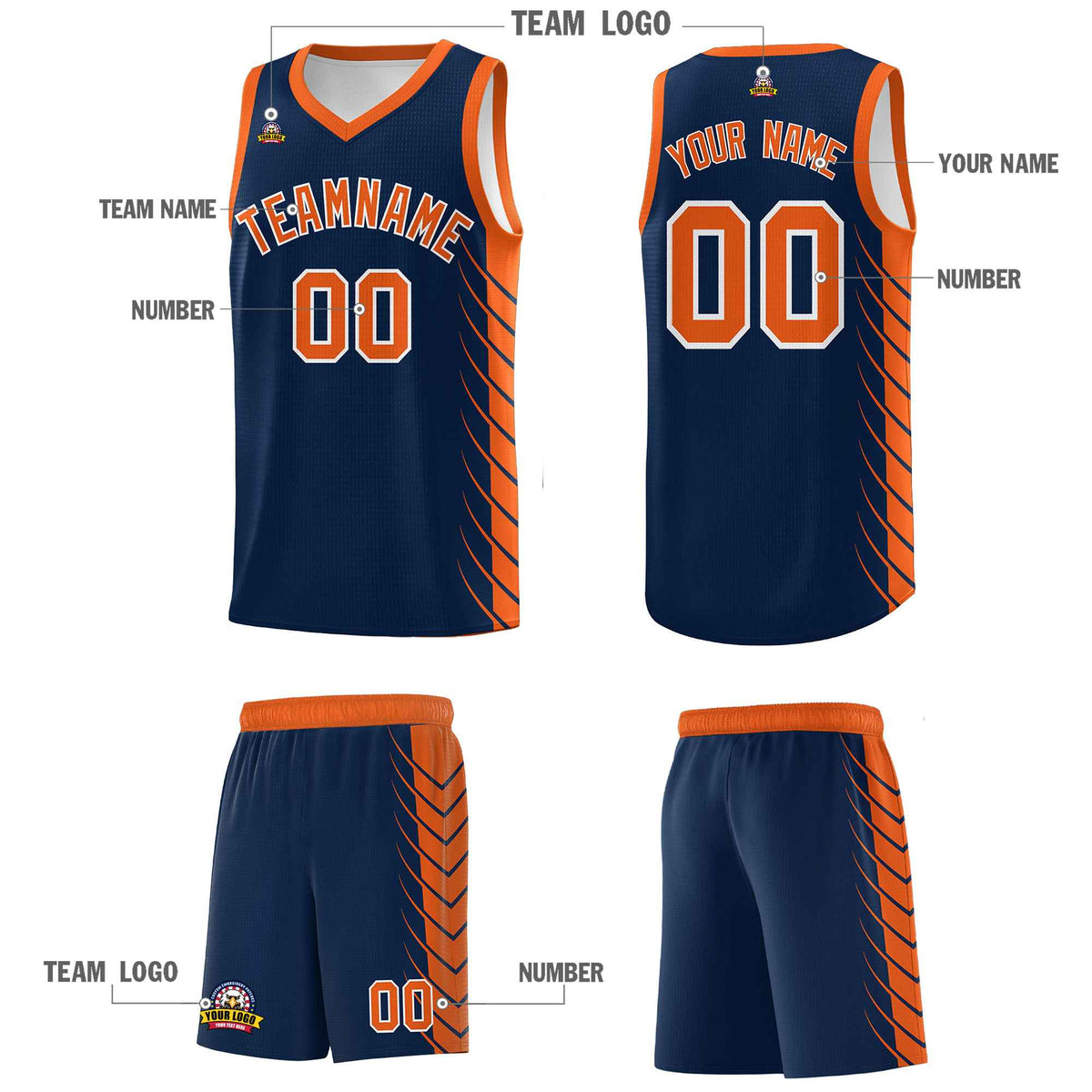 Custom Navy Orange Personalized Side Symmetrical Line Pattern Sports Uniform Basketball Jersey