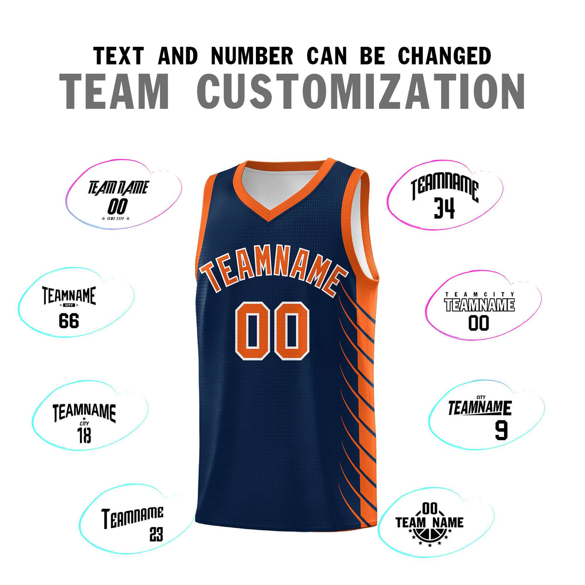 Custom Navy Orange Personalized Side Symmetrical Line Pattern Sports Uniform Basketball Jersey