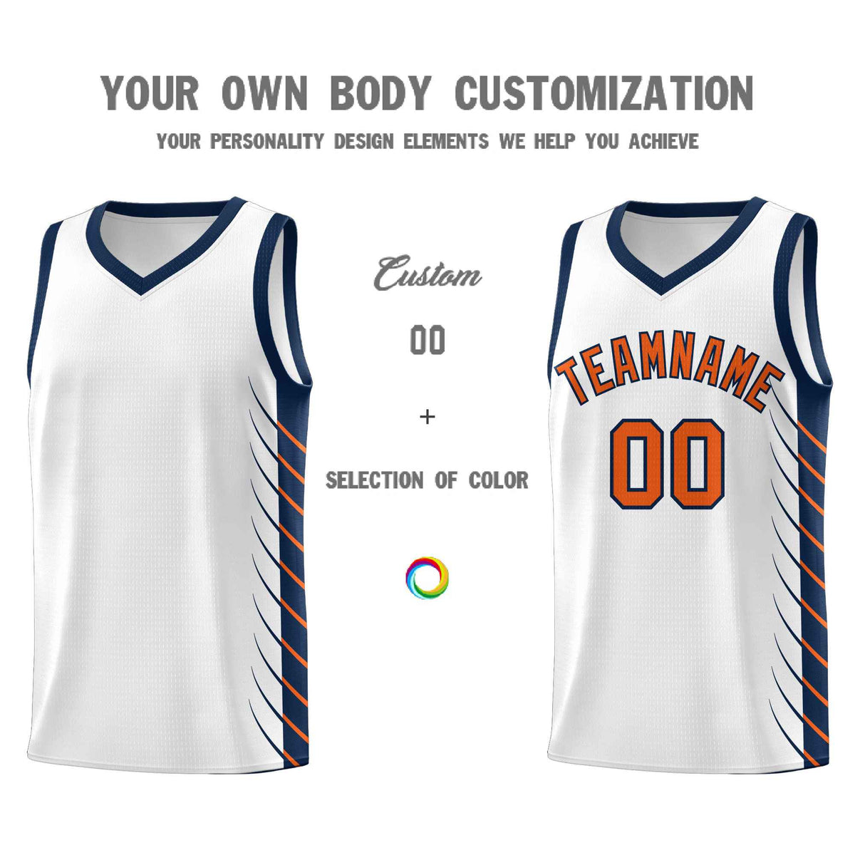 Custom White Navy Personalized Side Symmetrical Line Pattern Sports Uniform Basketball Jersey