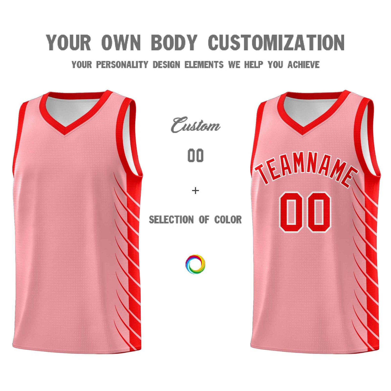 Custom Light Pink Light Red Personalized Side Symmetrical Line Pattern Sports Uniform Basketball Jersey