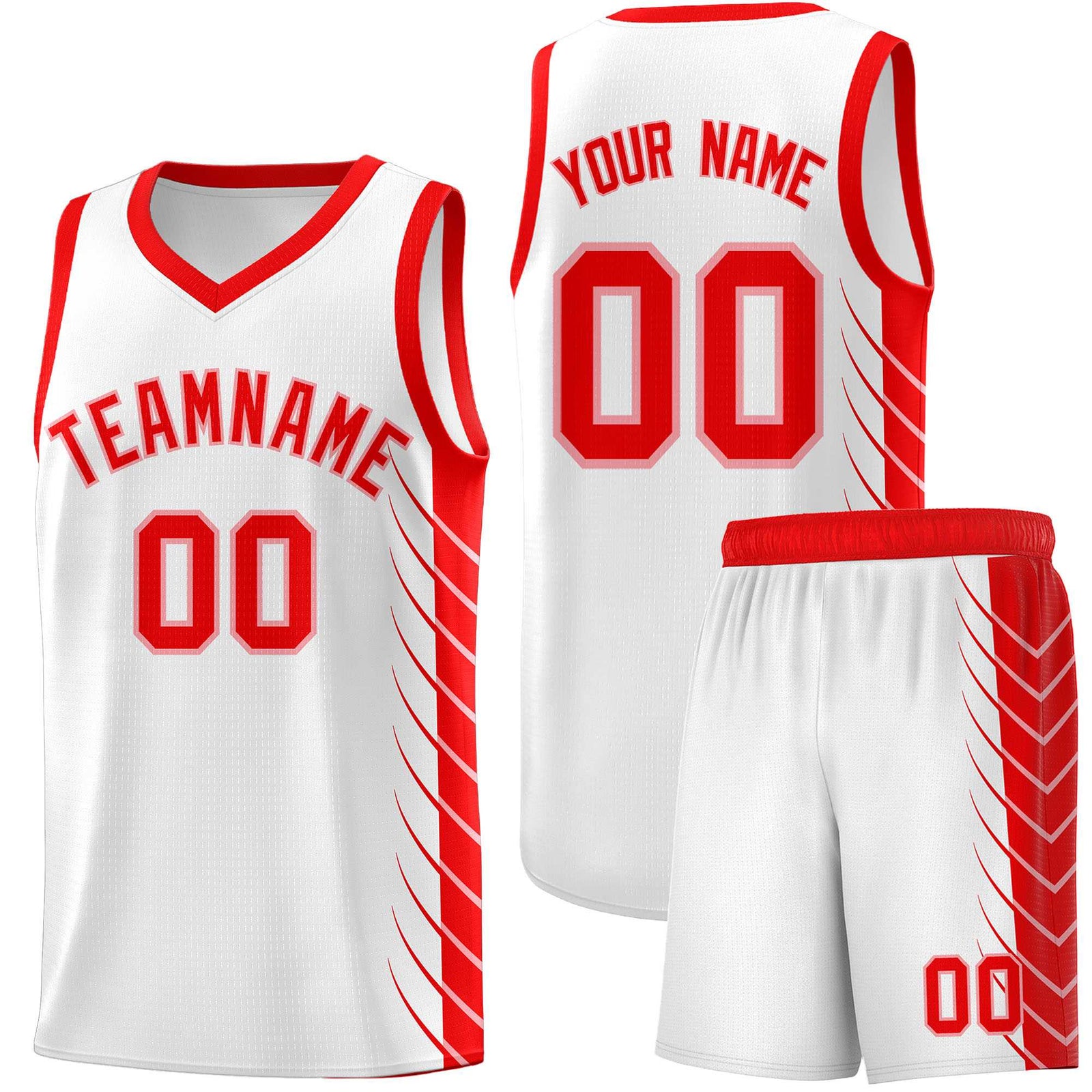 Custom White Light Red Personalized Side Symmetrical Line Pattern Sports Uniform Basketball Jersey