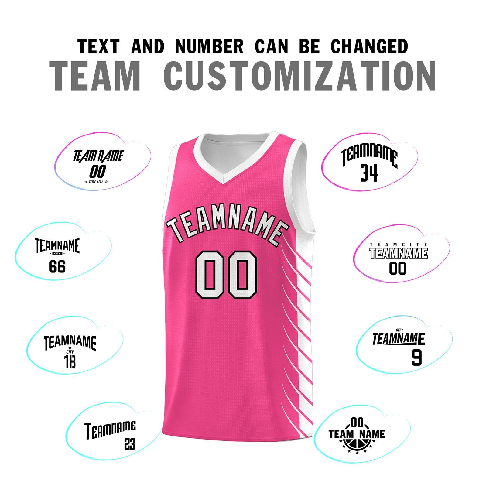 Custom Pink White Personalized Side Symmetrical Line Pattern Sports Uniform Basketball Jersey