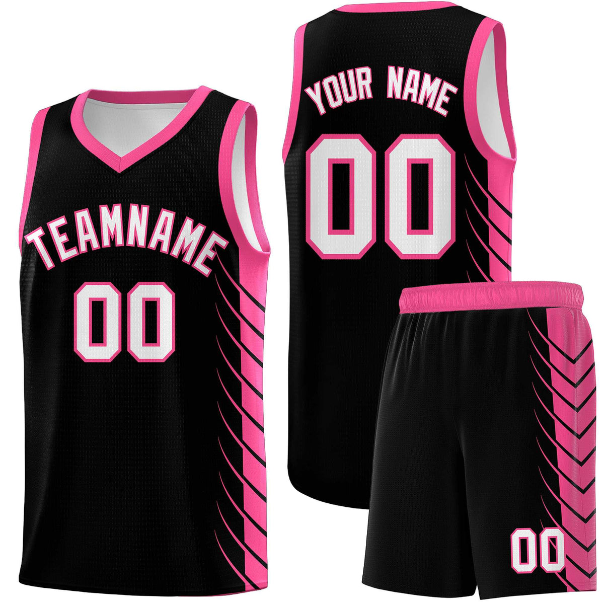 Custom Black Pink Personalized Side Symmetrical Line Pattern Sports Uniform Basketball Jersey