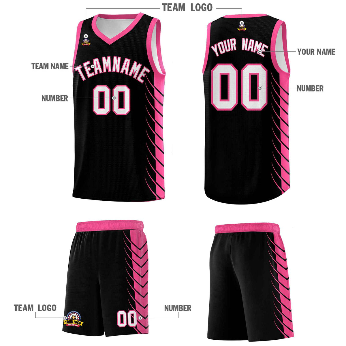 Custom Black Pink Personalized Side Symmetrical Line Pattern Sports Uniform Basketball Jersey